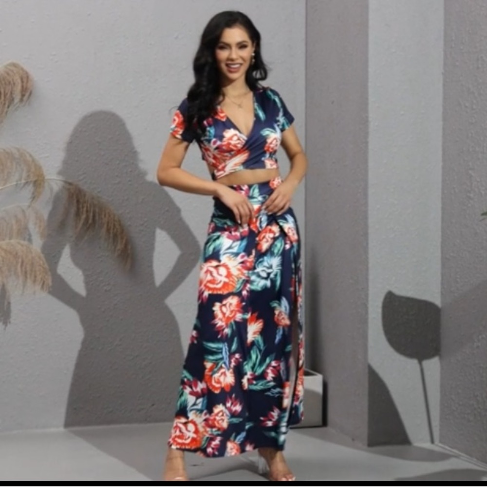 Two piece floral skirt and top set